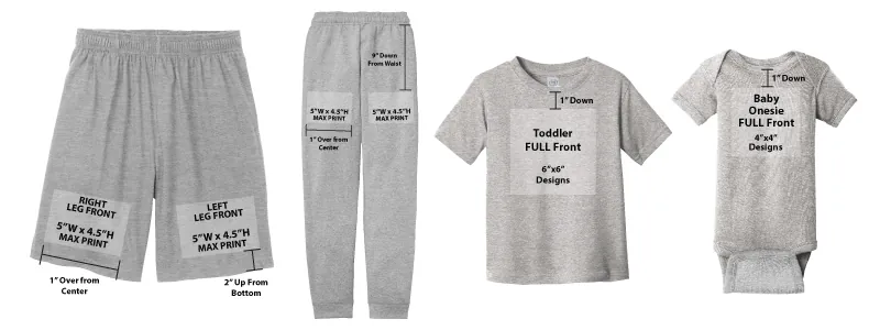 Shorts, pants, toddler, and product decoration placements