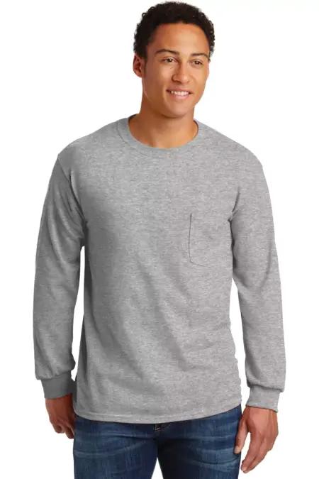 Gildan ®  - Ultra Cotton ®  100% Cotton Long Sleeve T-Shirt with Pocket.  2410