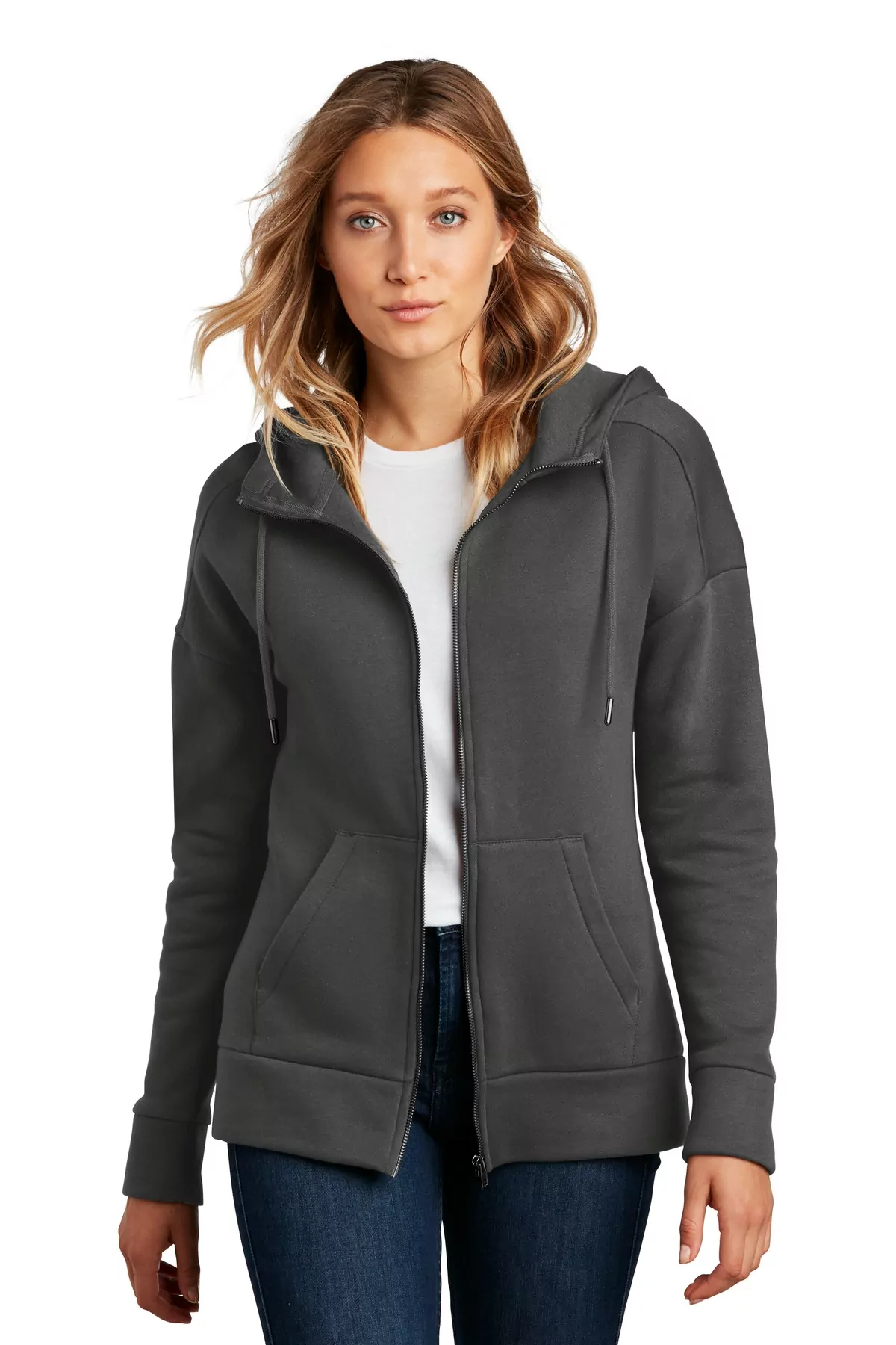District ® Women's Perfect Weight ® Fleece Drop Shoulder Full-Zip Hoodie DT1104 - Image 2