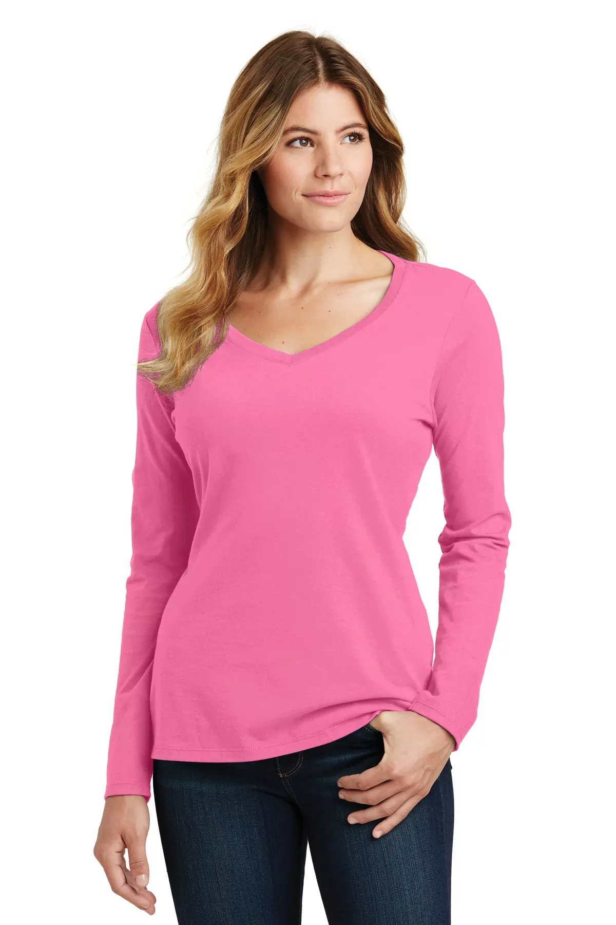 Port & Company ® Ladies Long Sleeve Fan Favorite V-Neck Tee. LPC450VLS - Image 3