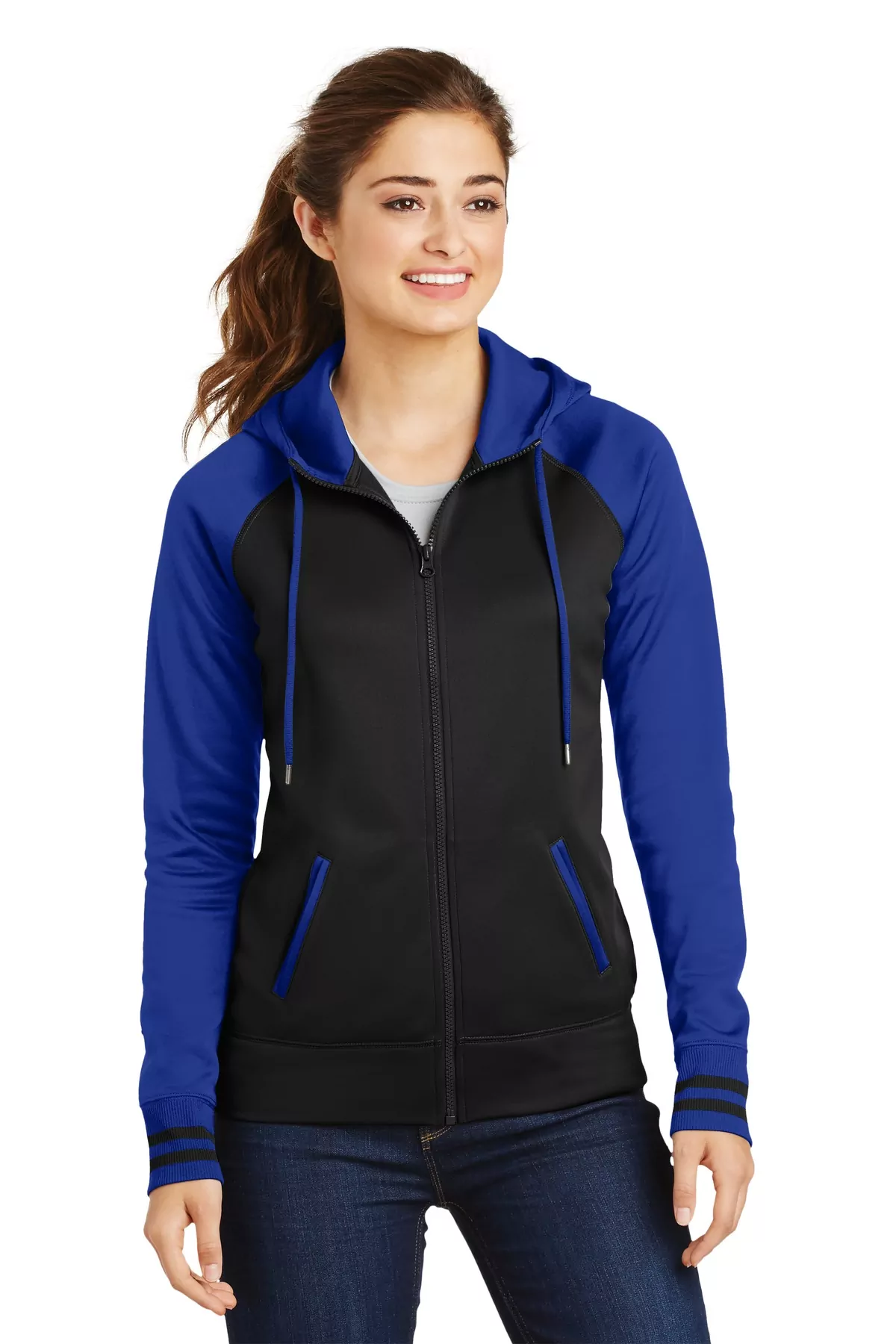 Sport-Tek ® Ladies Sport-Wick ® Varsity Fleece Full-Zip Hooded Jacket. LST236