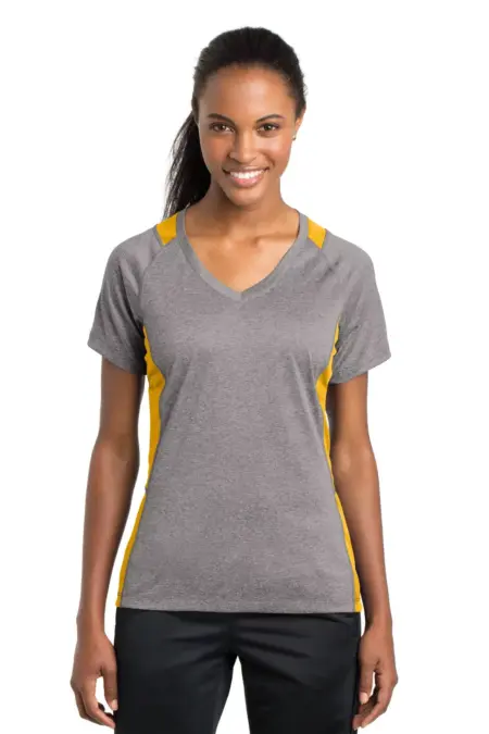 Sport-Tek ®  Ladies Heather Colorblock Contender   V-Neck Tee. LST361
