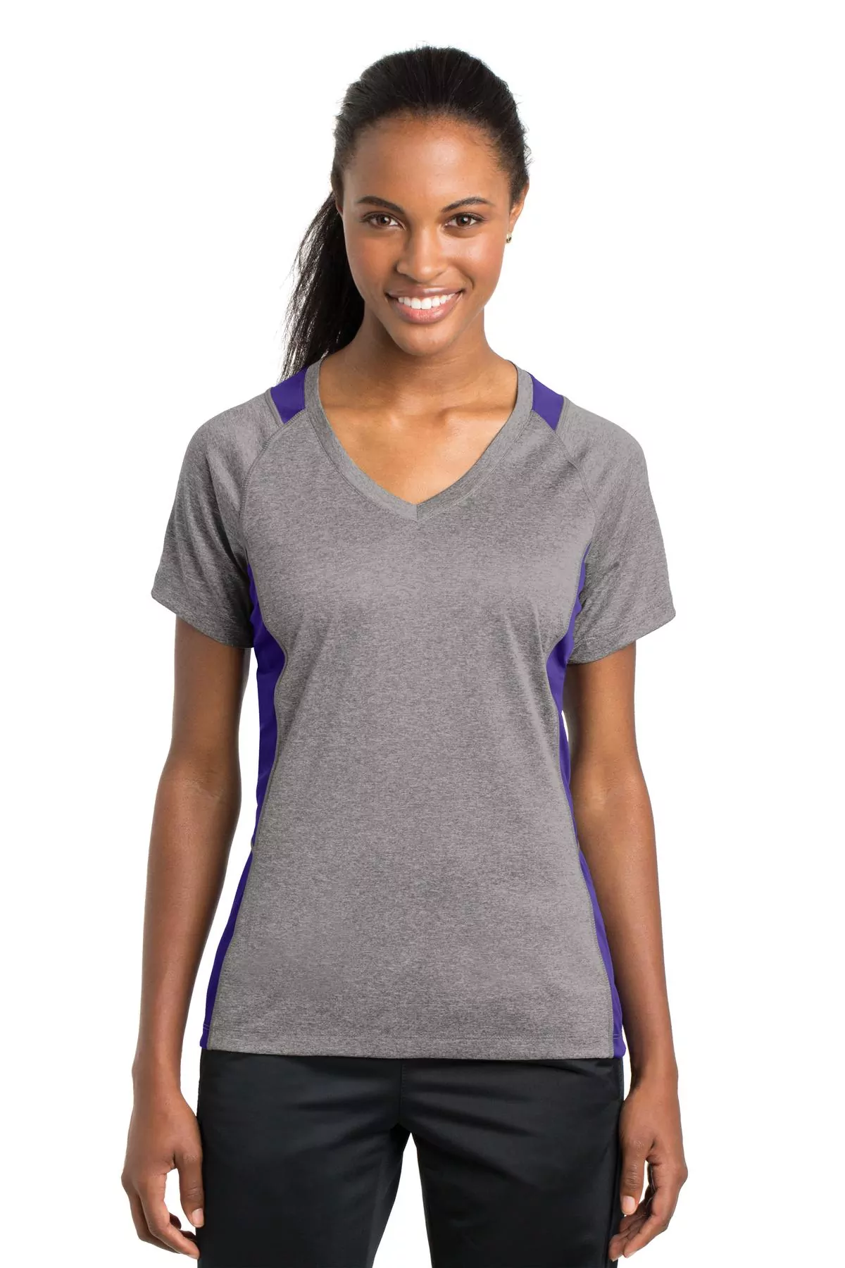 Sport-Tek ®  Ladies Heather Colorblock Contender   V-Neck Tee. LST361 - Image 3