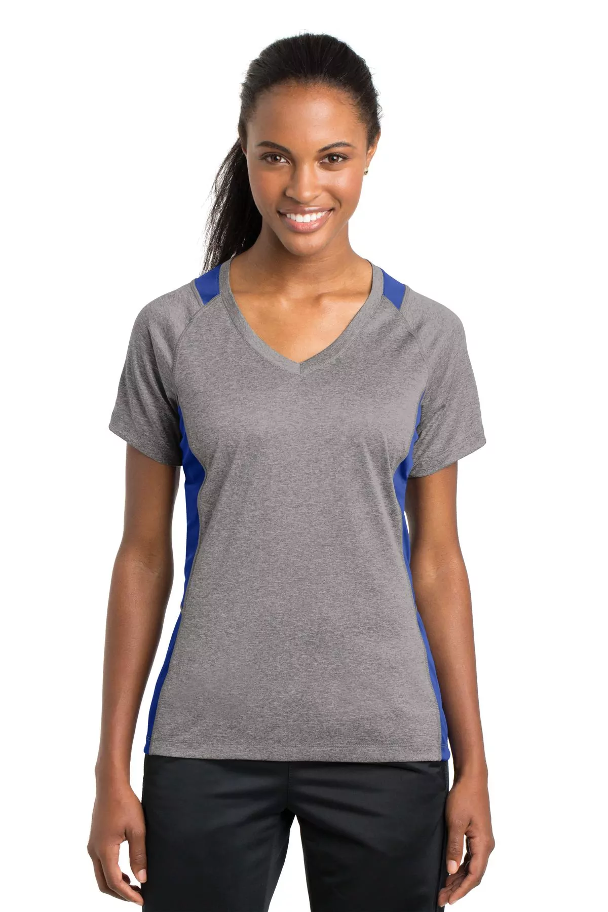 Sport-Tek ®  Ladies Heather Colorblock Contender   V-Neck Tee. LST361 - Image 2