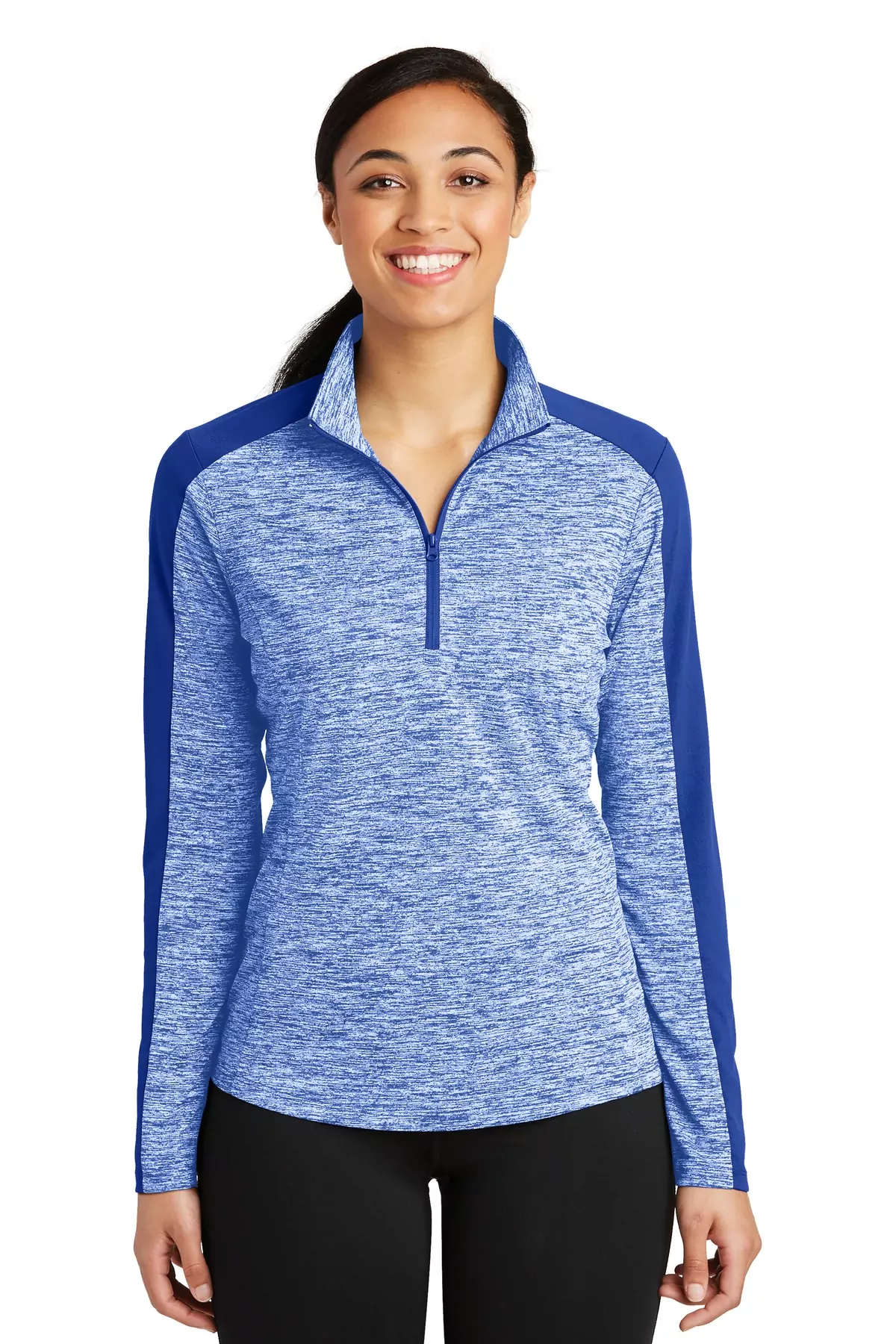 Sport-Tek ® Ladies PosiCharge ® Electric Heather Colorblock 1/4-Zip Pullover. LST397
