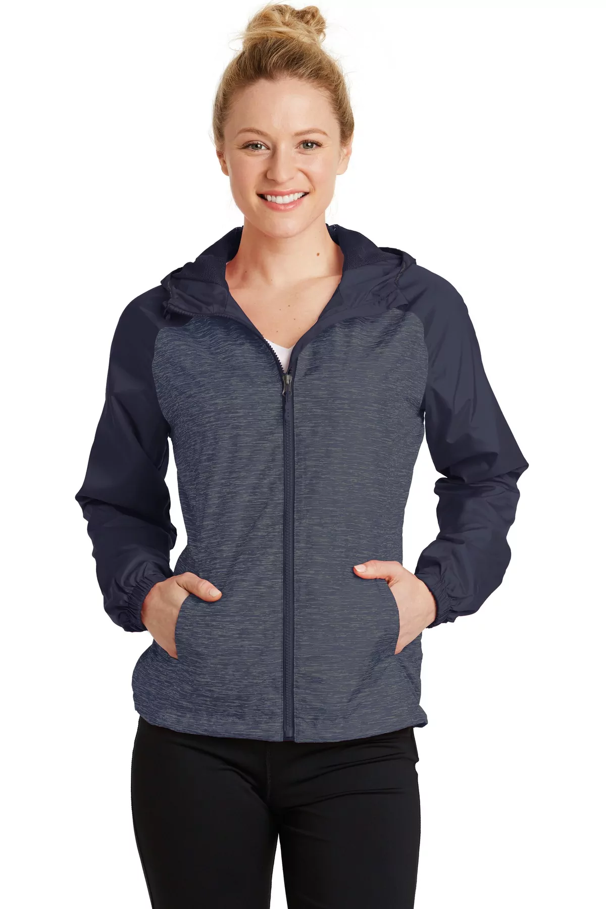 Sport-Tek ® Ladies Heather Colorblock Raglan Hooded Wind Jacket. LST40 - Image 3