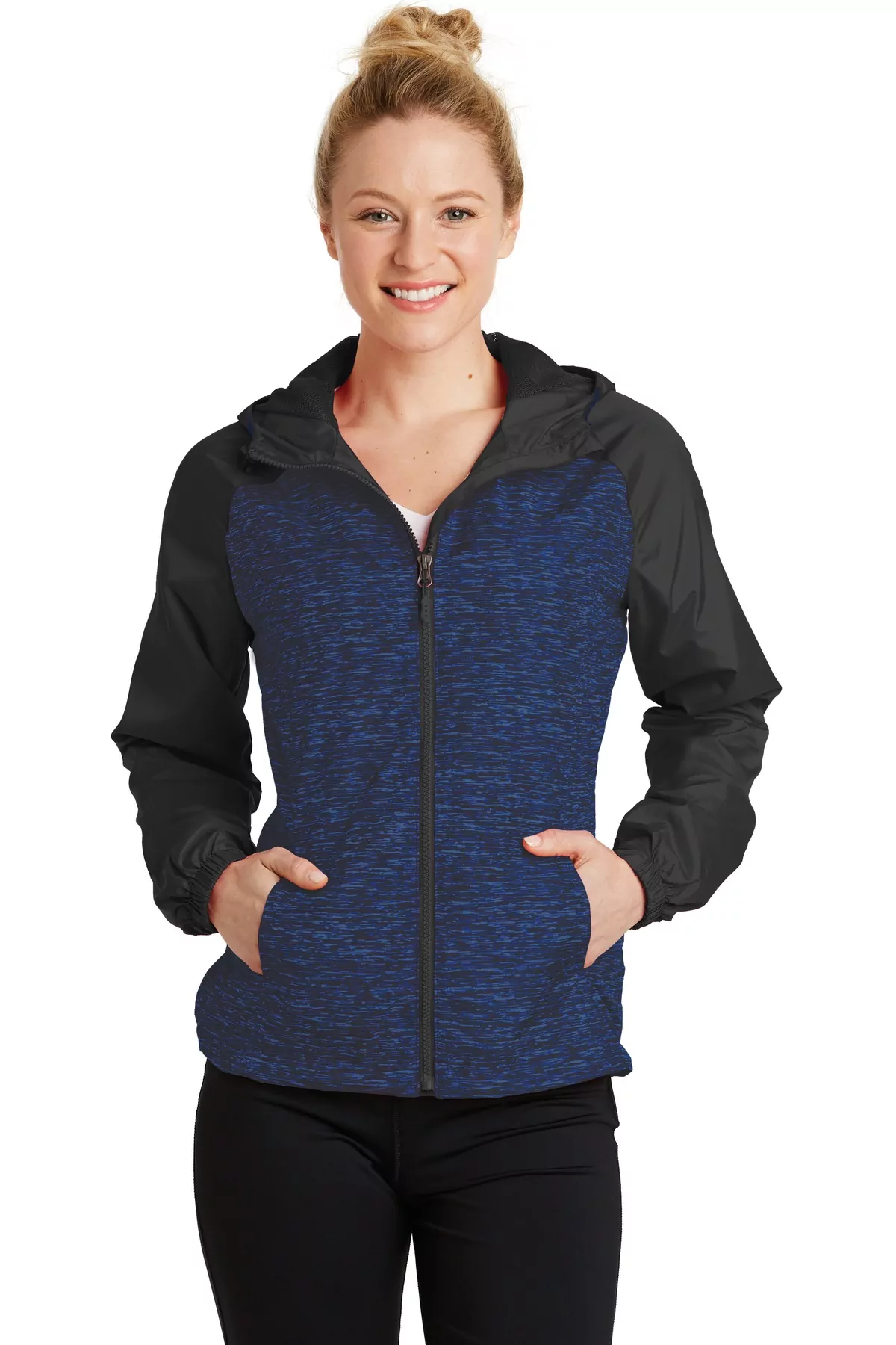 Sport-Tek ® Ladies Heather Colorblock Raglan Hooded Wind Jacket. LST40 - Image 2