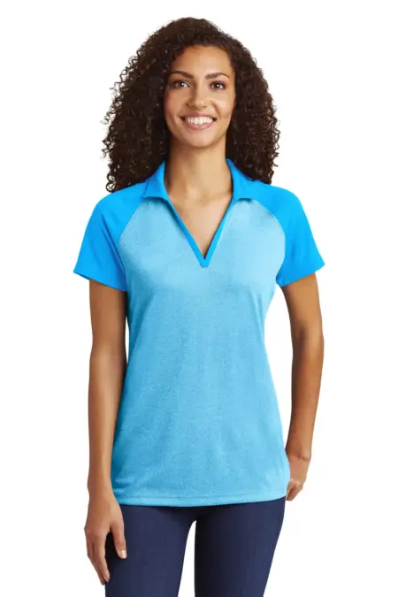 Sport-Tek  ®  Ladies PosiCharge  ®  RacerMesh  ®  Raglan Heather Block Polo. LST641