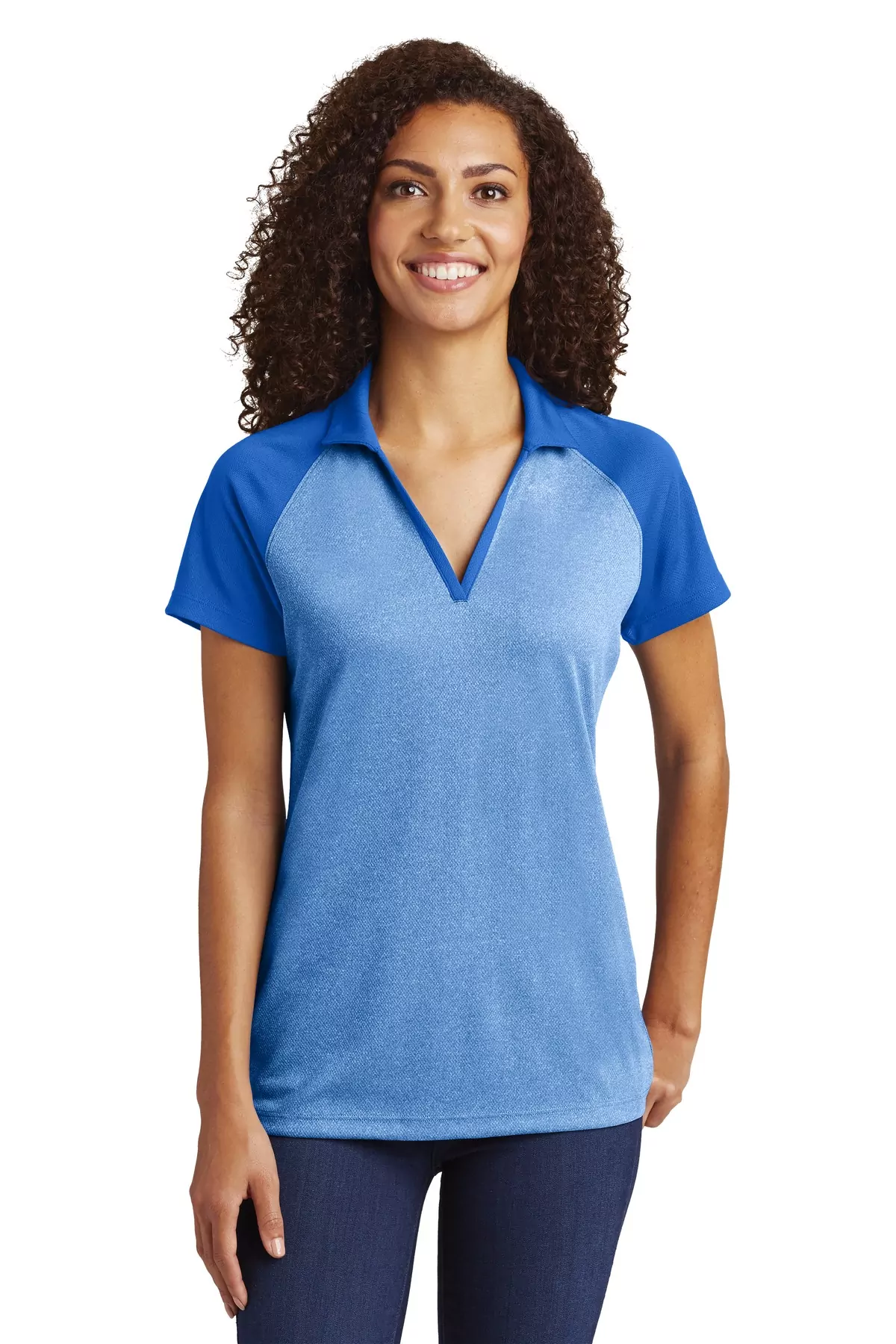 Sport-Tek ® Ladies PosiCharge ® RacerMesh ® Raglan Heather Block Polo. LST641 - Image 2